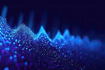 Abstract digital waveform of blue and purple glowing dots suggesting data visualization