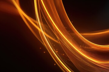 Abstract golden light trails curve across a dark background, with hints of mesh and particle effects
