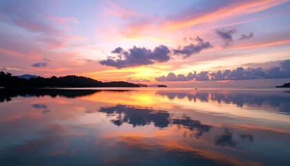 Obraz premium Serene Seascape with Vibrant Sunset and Reflective Waters