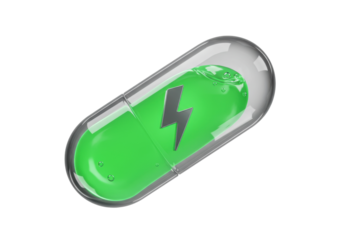 Green energy capsule PNG isolated on transparent background, power supplement for health and vitality concept