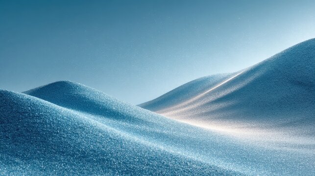 Azure Ice Dunes With Sparkling Snow Crystals Under Bright Blue Sky At