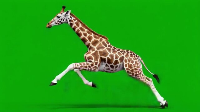 Animated giraffe running across a green screen background in a cartoon style animation clip green screen animal video