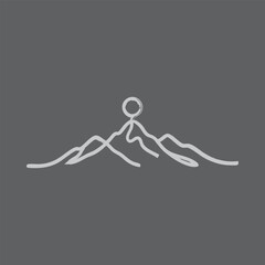 Minimalist mountain peak icon with abstract sun and natural landscape symbol vector