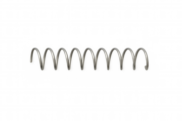 Metal spring element creating a flexible coil and helix shape, representing dynamics and movement on transparent background