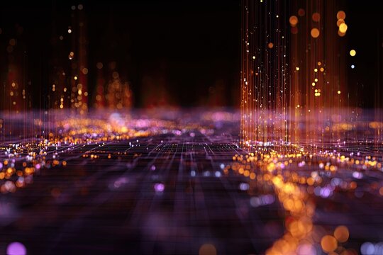 Abstract digital representation with data lines and glowing particles, dark, futuristic design