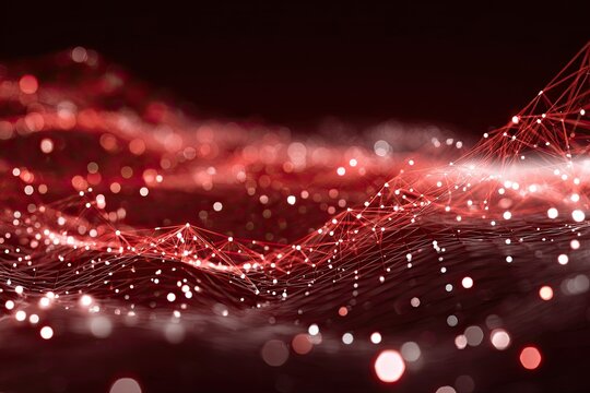 Abstract digital rendering of interconnected data points with a dark red color scheme