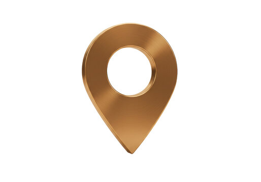 Golden map pointer PNG isolated on transparent background, location pin icon for navigation and travel apps