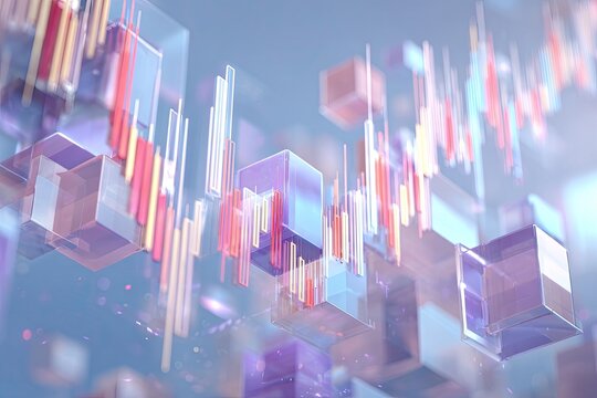 Abstract 3D graphic depicting data visualization with translucent cubes and lines - Powered by Adobe