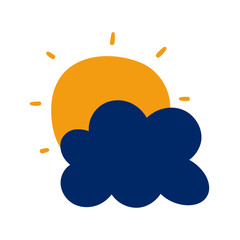 Solstice Sunrise. Simple vector illustration of a sun rising behind a cloud. Minimal holiday design for December 21.
