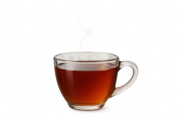 Hot tea in glass cup steaming transparent background