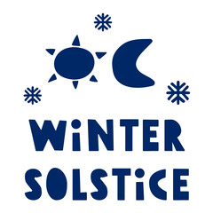 Banner Winter solstice. Flat vector design. Hand drawn illustration on white background.