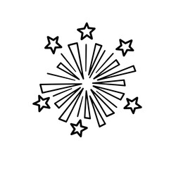 Fireworks Display: A striking monochrome illustration of a celebratory fireworks display, featuring star-shaped bursts of light radiating outwards from a central point.