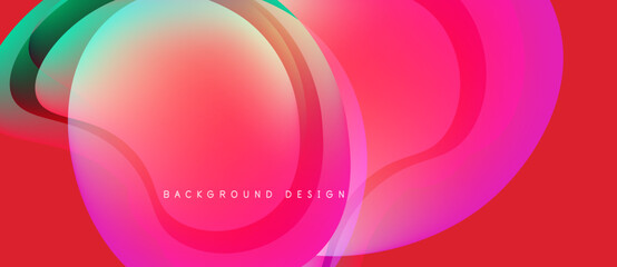 Fototapeta premium Abstract fluid shapes, vibrant colors blend. Red background provides contrast, modern design element. Smooth gradients create dynamic visual effect.