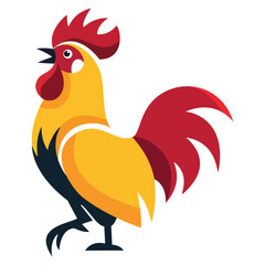 A proud, crowing rooster or cock illustration, representing farming, poultry, morning, and good luck