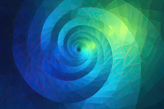Abstract blue and green spiraling geometric pattern, gradient light
