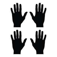 Four black silhouette hands displayed open palmed and facing upward symbolizing unity connection and support in a clean and simple design silhouette