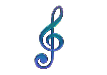 Iridescent treble clef PNG isolated on transparent background, musical symbol for music notation and graphic design
