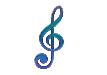 Iridescent treble clef PNG isolated on transparent background, musical symbol for music notation and graphic design
