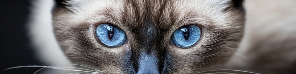 Adorable Siamese Cat Portrait with Beautiful Blue Eyes and Playful Expression on Neutral Background