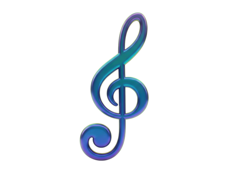 Iridescent treble clef PNG isolated on transparent background, musical symbol for music notation and graphic design