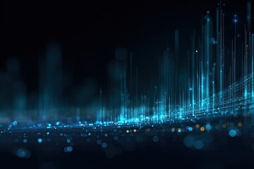 Abstract digital landscape showing glowing lines and particles against a dark, blurred backdrop