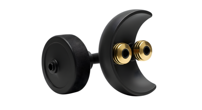 Black, gold design with grainy texture shows machine element with precise detail for product shots or technical presentations.