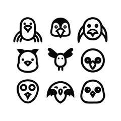 Kawaii Style Bird Face Collection in a Bold Outline