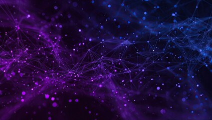 Abstract digital illustration of interconnected lines and dots in shades of blue and purple