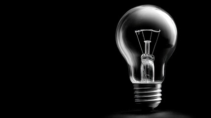 An unlit glass light bulb without electricity on a black background