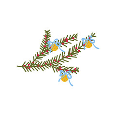Obraz premium Whimsical childlike clipart of orange and berries on sustainable Christmas tree, playful festive design.