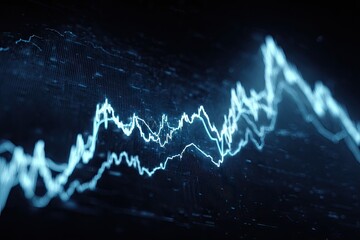 Abstract render showing data fluctuations as glowing blue lines against a textured dark background