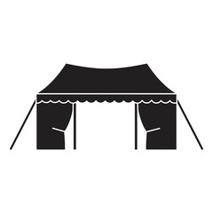 Simple black silhouette of an open marquee tent with curtains for outdoor events and shelters silhouette flat design vector illustration white background © FAM