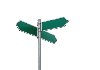 Green direction sign isolated PNG on transparent background, blank road signpost for navigation and...