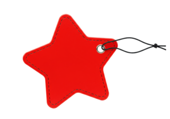 Red star shaped price tag PNG isolated on transparent background, retail sale label for product promotion and discount offers