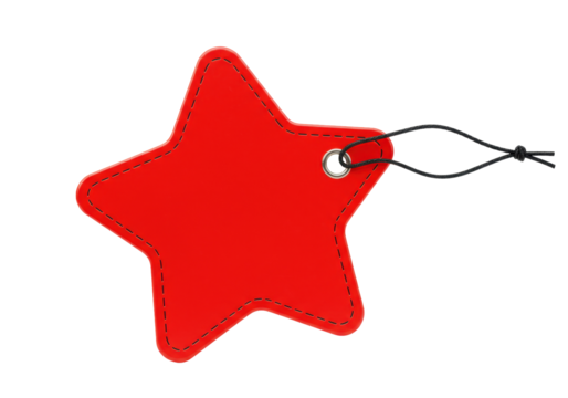 Red star shaped price tag PNG isolated on transparent background, retail sale label for product promotion and discount offers