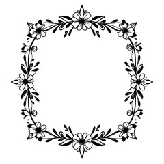 elegant floral frame with delicate flowers and leaves in black and white
