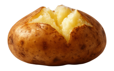 Baked potatoes with steam escaping from the cracks.