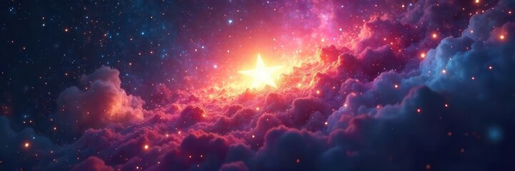 A sparkling, celestial star bursts forth from a vibrant nebula, radiating light and cosmic energy Perfect for representing new beginnings, innovation, or celestial themes , vibrant, hope, universe