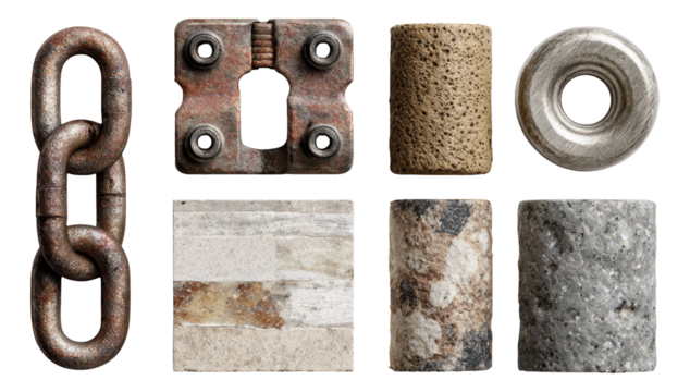 Varied Textures and Shapes of Isolated Objects on Transparent Background