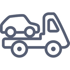 Simple Outline Icon of a Tow Truck Transporting a Car with Transparent Background