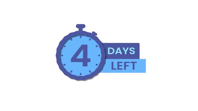 4 Days left Countdown clock icon. Digital Deadline Reminder icon. Urgency timer for event, sale, or product launch.
