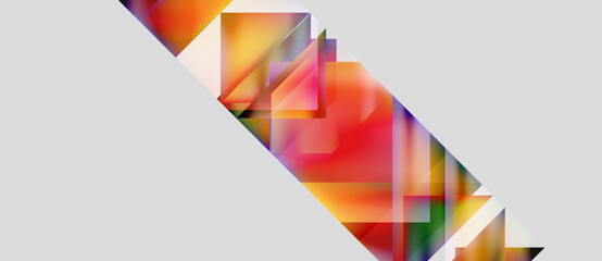 Abstract geometric composition. Overlapping translucent shapes create vibrant color blends, diagonal arrangement, modern aesthetic.