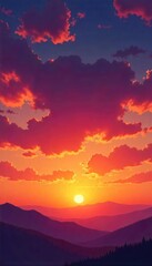 Fototapeta premium Stunning panoramic view of a vibrant sunset sky, filled with fiery oranges, deep reds, and soft pastel hues Perfect for travel, nature, and inspirational projects , dramatic, colorful, texture