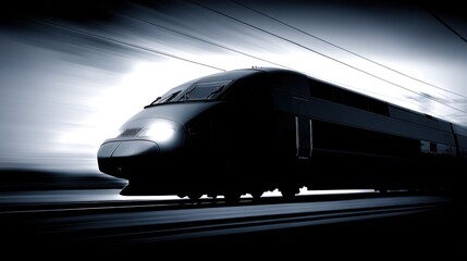 commute. An urban transportation scene with motion blur, featuring a train silhouette against a gradient. mobility guides, transit brochures, designed for transport & logistics marketing.