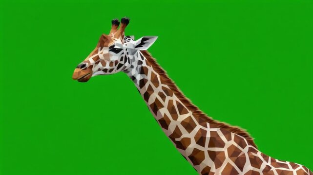 Low poly giraffe with brown and white geometric patterns against a green screen background view green screen animal video