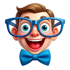 Obraz premium Cartoon vector of a man with oversized glasses and a giant bow tie — quirky, expressive design ideal for fun branding, children’s media, entertainment or whimsical themes