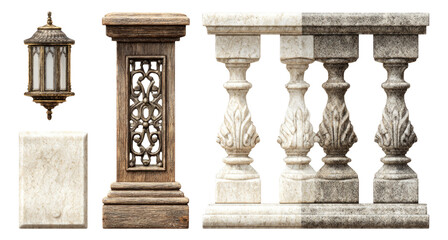 Collection of Isolated Decorative Elements with Unique Shape and Color on Transparent Background