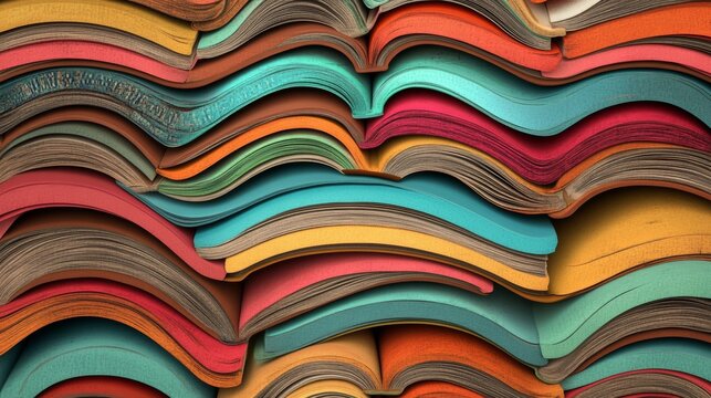 A book lies open, its pages a kaleidoscope of colors that evoke the image of leaves in motion, representing the embodiment of knowledge and creative expression