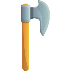 Stylized Axe With Silver Blade and Wooden Handle Isolated on White Background Simple Cartoon Vector Graphic