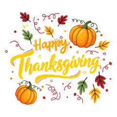 Illustration of hand drawn happy thanksgiving greeting card isolated on transparent background